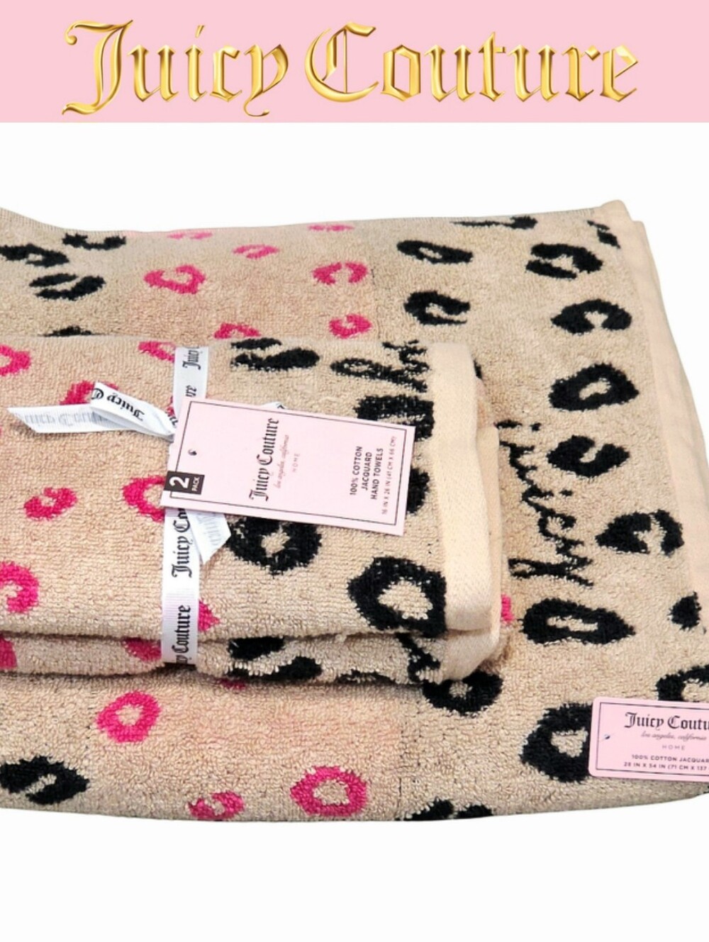 Juicy Couture Home Signature Logo Spotted Leopor Print Bath & Hand Towels